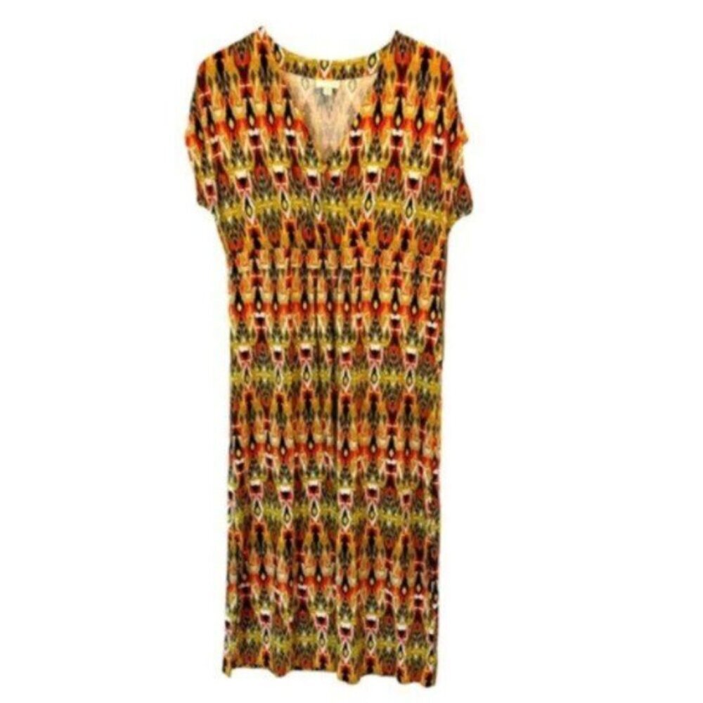 J. Jill | Orange Yellow Black Geometric Print Maxi Dress Size Medium